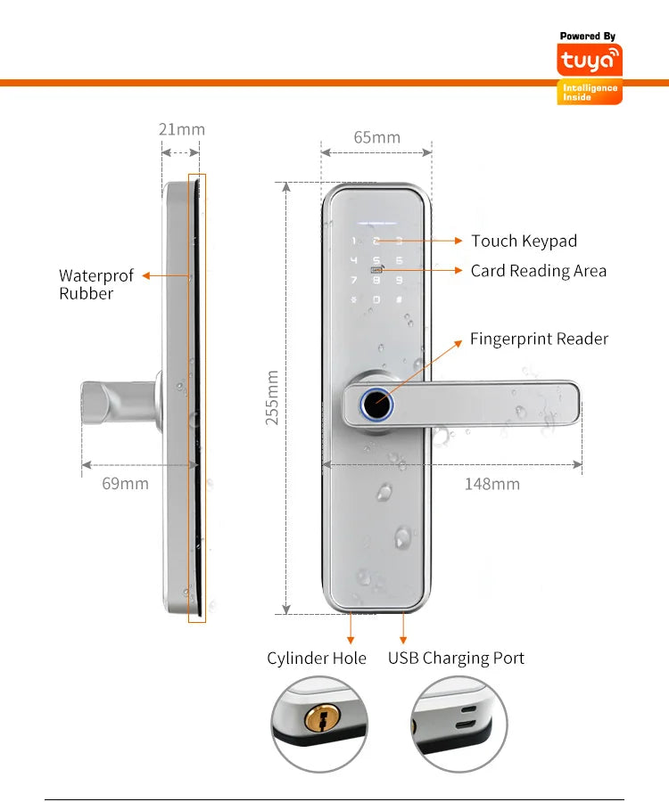 Cerradura inteligente X5 a prueba de agua Tuya biométrica huella digital seguridad inteligente WiFi aplicación contraseña cerradura electrónica de puerta