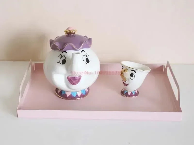 Tetera de Disney Linda caricatura de La Bella y la Bestia Cafeteras Taza Taza de la Sra. Potts Chip Taza de Té Teteras Un Juego de Té