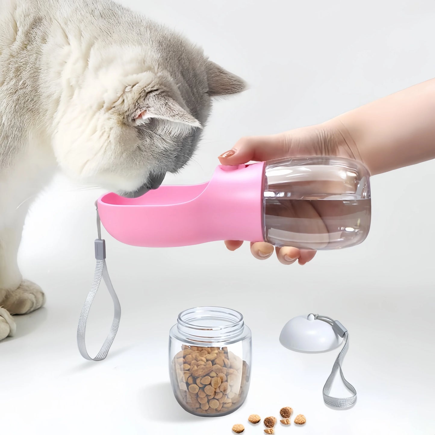 Botella de agua para perros y gatos con recipiente para almacenar comida y agua para cachorros, comedero para perros, suministros para viajes al aire libre para mascotas