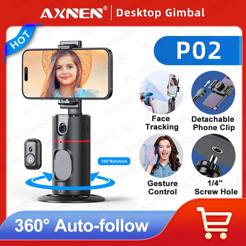 Estabilizador AXNEN P02 para teléfono celular con rotación de 360 grados, soporte inteligente para teléfono en vivo, cardán de escritorio con control remoto