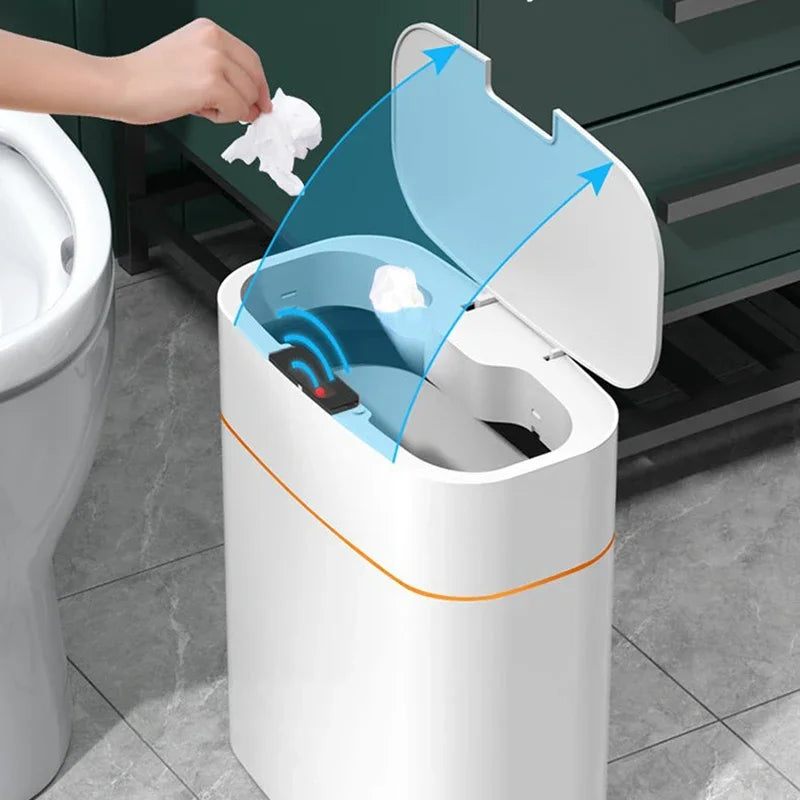 Bote de basura con sensor inteligente para baño, cocina, con tapa, resistente al agua, a prueba de olores, estrecho