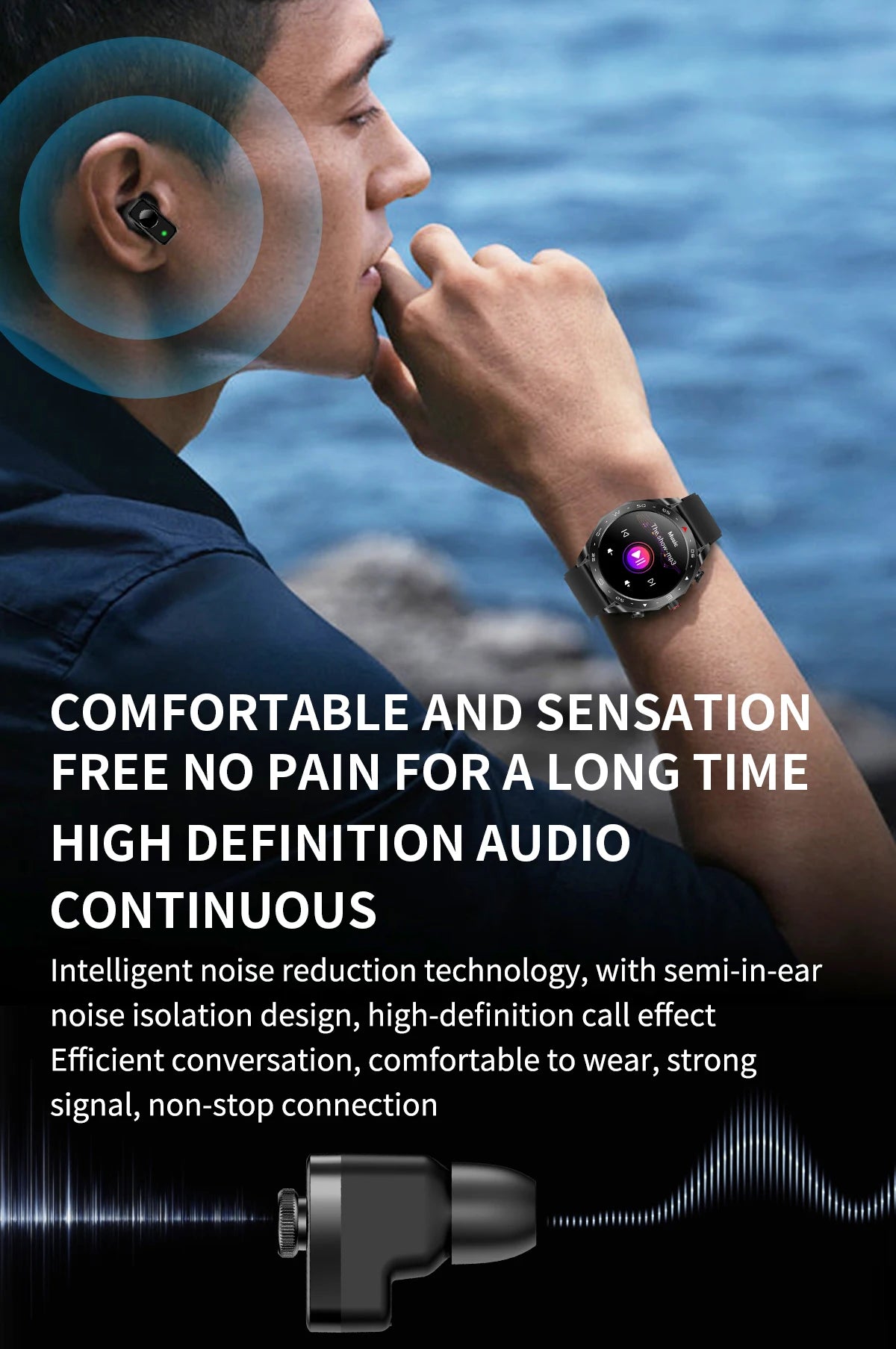 Reloj inteligente 2024 Bluetooth Llamada Monitor de datos de salud Reproducción de música Rastreador de actividad NFC Salud deportiva Reloj inteligente con auriculares