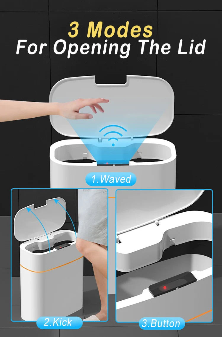 Bote de basura con sensor inteligente para baño, cocina, con tapa, resistente al agua, a prueba de olores, estrecho