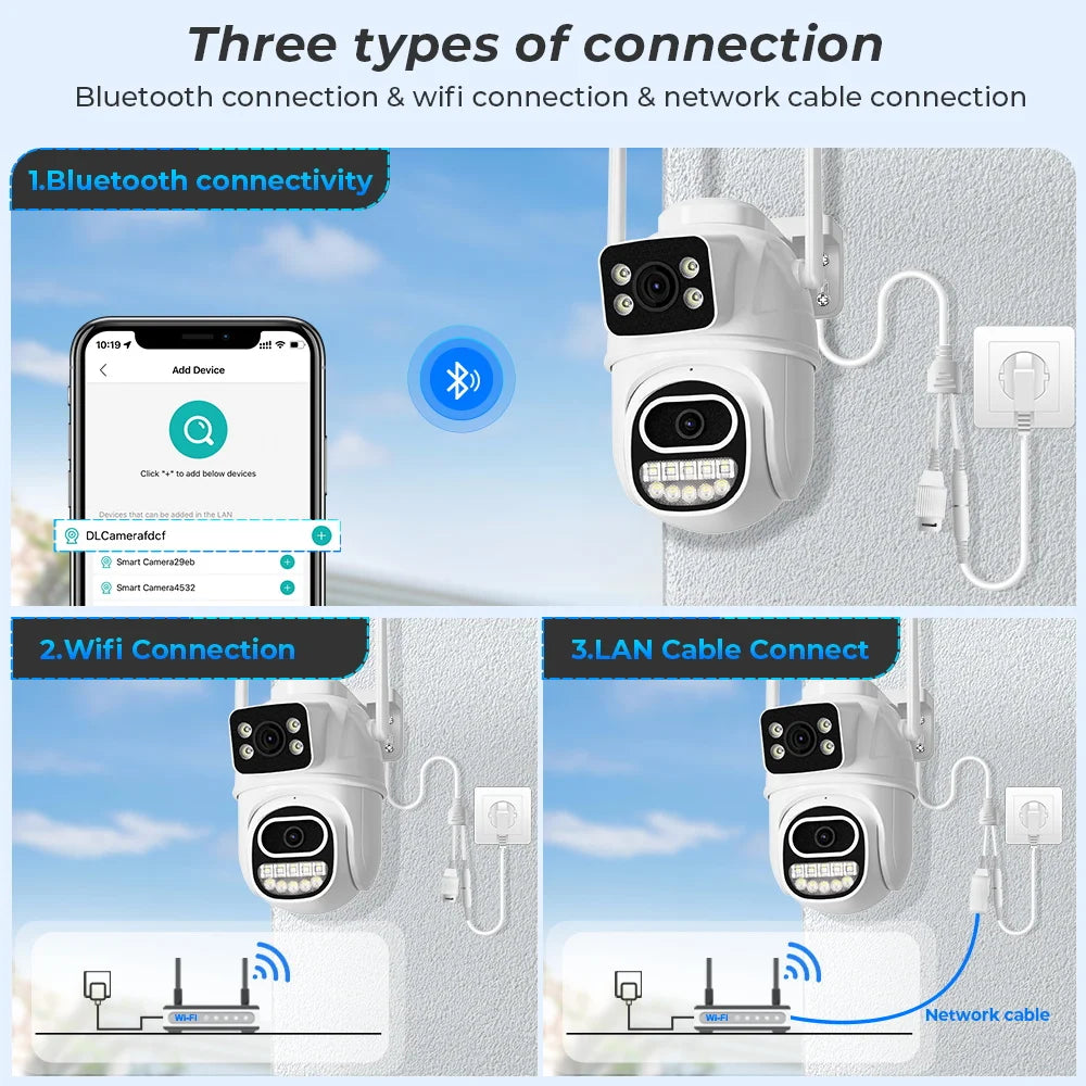 Cámara IP de vigilancia CCTV en la nube con seguimiento automático y detección humana con IA, 8 MP, 4K, zoom 4X, wifi, para exteriores, HD 3K, 6 MP, lente dual, iCSee