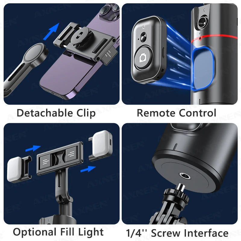 Estabilizador AXNEN P02 para teléfono celular con rotación de 360 grados, soporte inteligente para teléfono en vivo, cardán de escritorio con control remoto