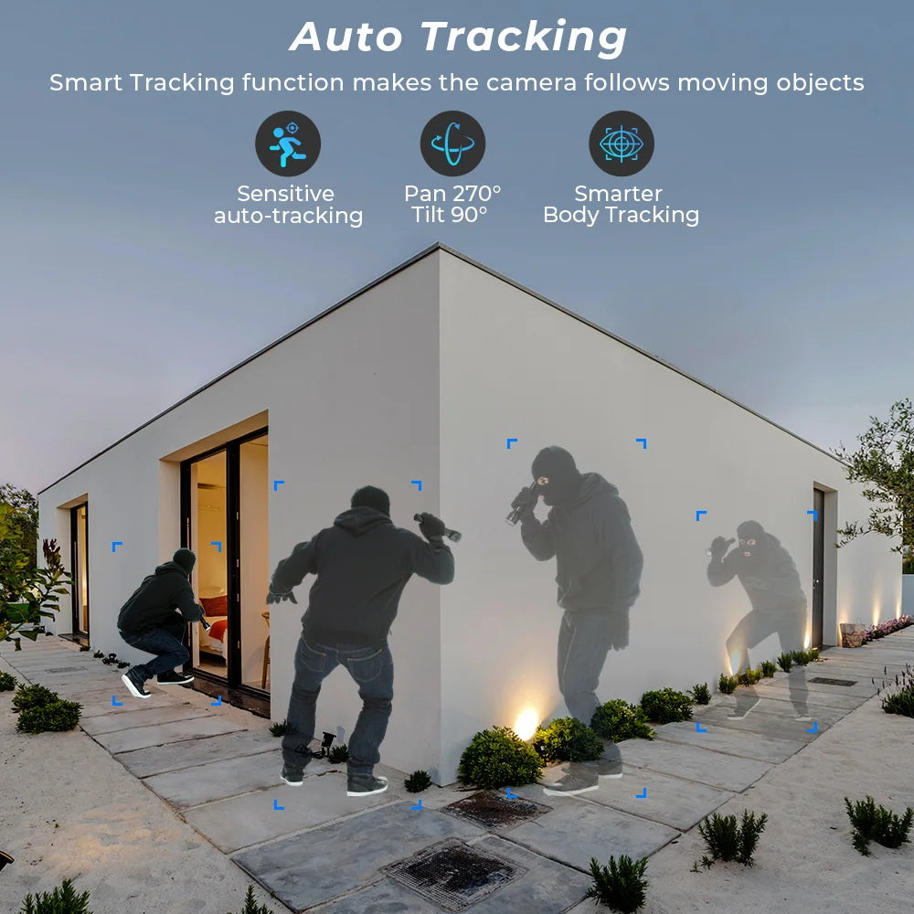Cámara IP de vigilancia CCTV en la nube con seguimiento automático y detección humana con IA, 8 MP, 4K, zoom 4X, wifi, para exteriores, HD 3K, 6 MP, lente dual, iCSee