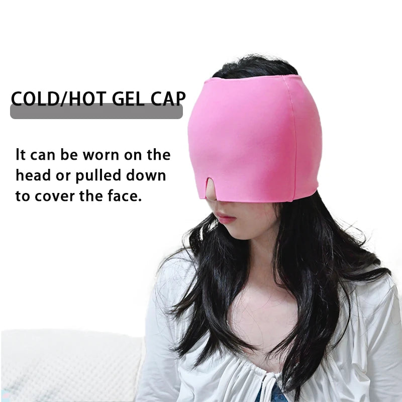 Gel frío y caliente para la cabeza, gorro de hielo negro y rosa, mascarilla para la cabeza, masaje para la cabeza, máscara para dormir, herramienta para el cuidado de la salud