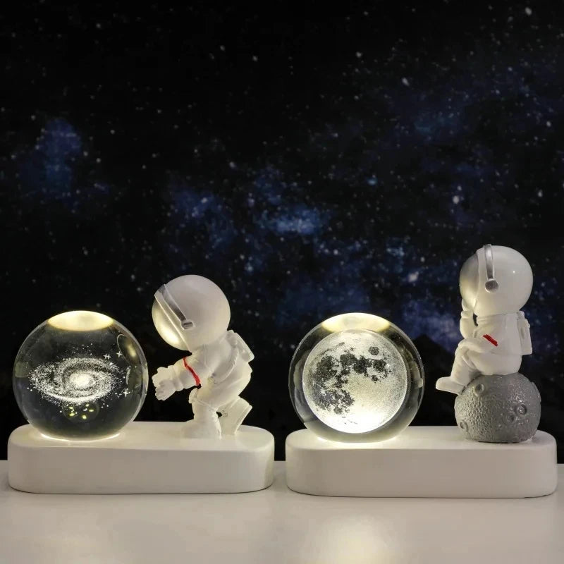 Lámpara LED de noche creativa con forma de bola de cristal de astronauta 3D para dormitorio infantil, planeta, sistema solar, USB