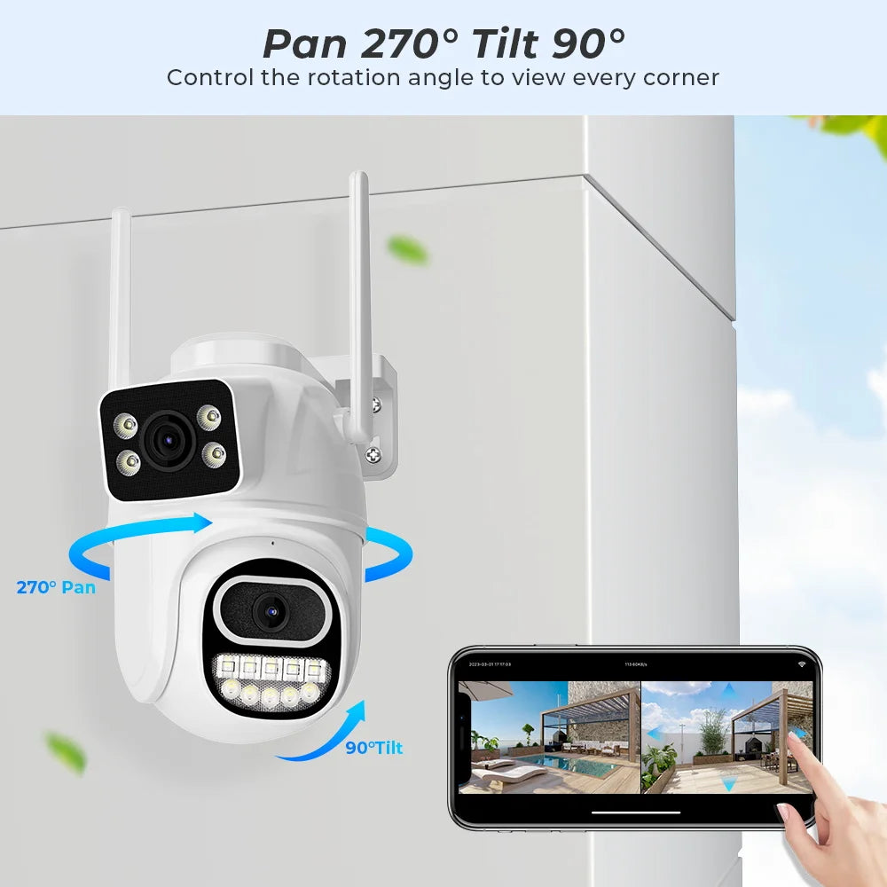 Cámara IP de vigilancia CCTV en la nube con seguimiento automático y detección humana con IA, 8 MP, 4K, zoom 4X, wifi, para exteriores, HD 3K, 6 MP, lente dual, iCSee