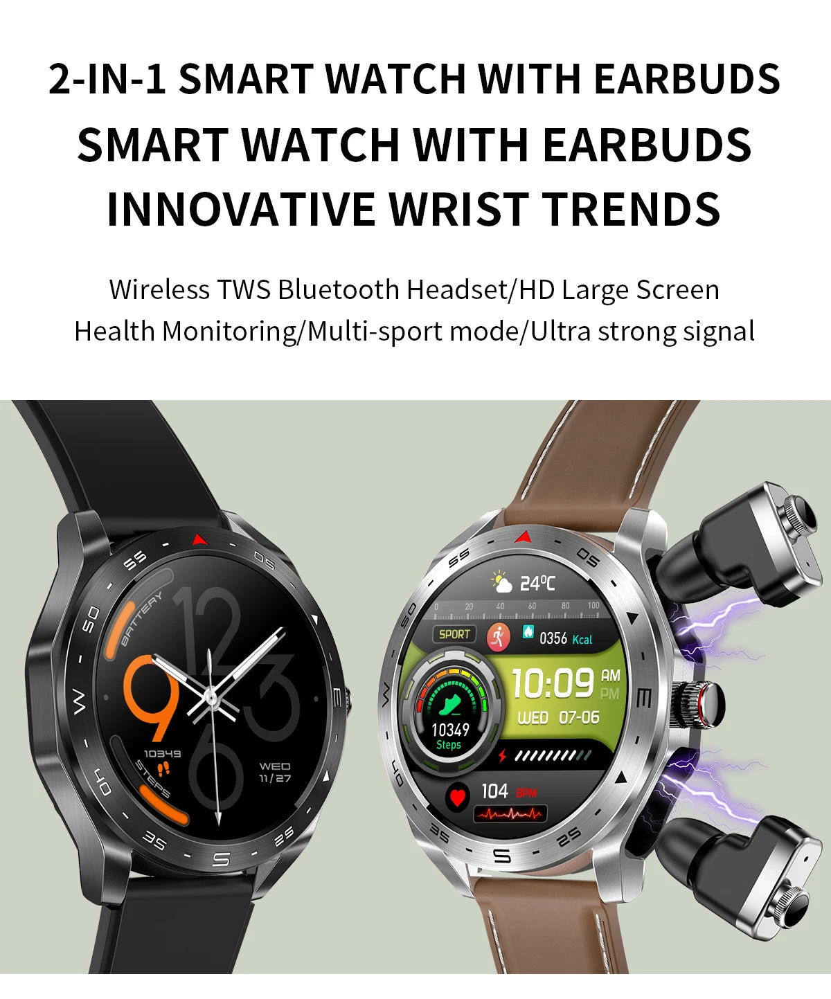 Reloj inteligente 2024 Bluetooth Llamada Monitor de datos de salud Reproducción de música Rastreador de actividad NFC Salud deportiva Reloj inteligente con auriculares