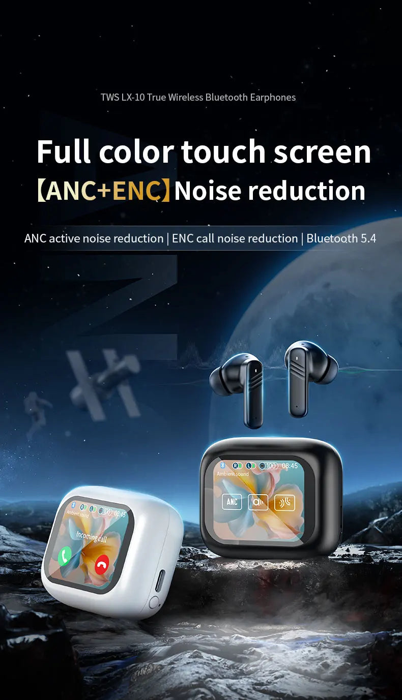 Auriculares inalámbricos con pantalla táctil, intrauditivos, cancelación de ruido ANC, batería de larga duración, micrófono ENC, compatibles con iOS y Android