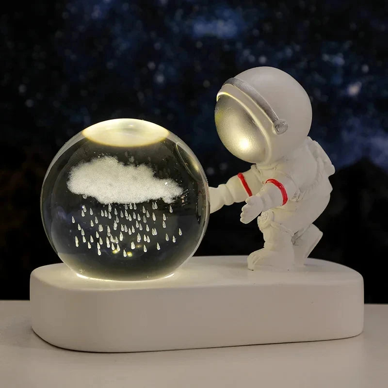 Lámpara LED de noche creativa con forma de bola de cristal de astronauta 3D para dormitorio infantil, planeta, sistema solar, USB