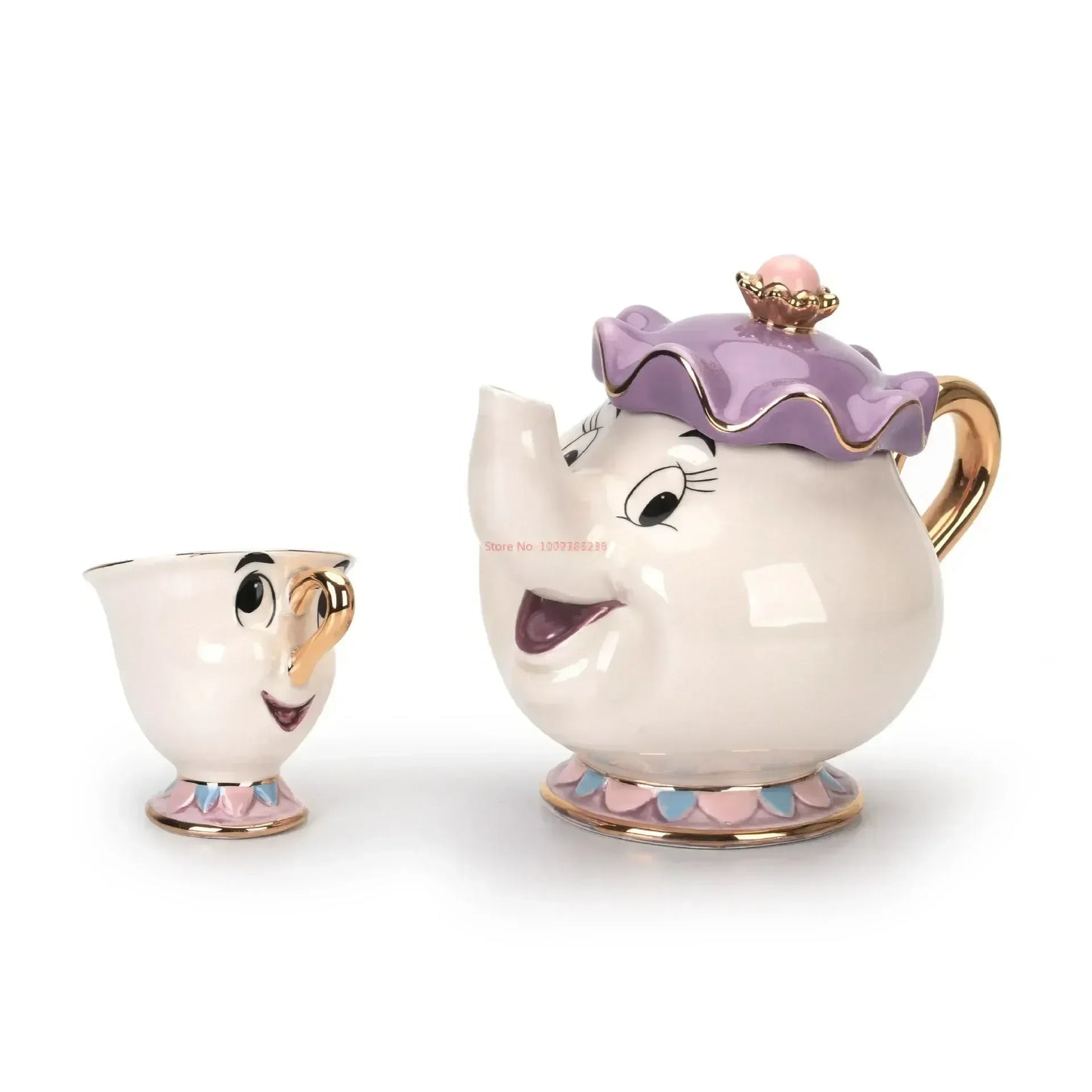 Tetera de Disney Linda caricatura de La Bella y la Bestia Cafeteras Taza Taza de la Sra. Potts Chip Taza de Té Teteras Un Juego de Té