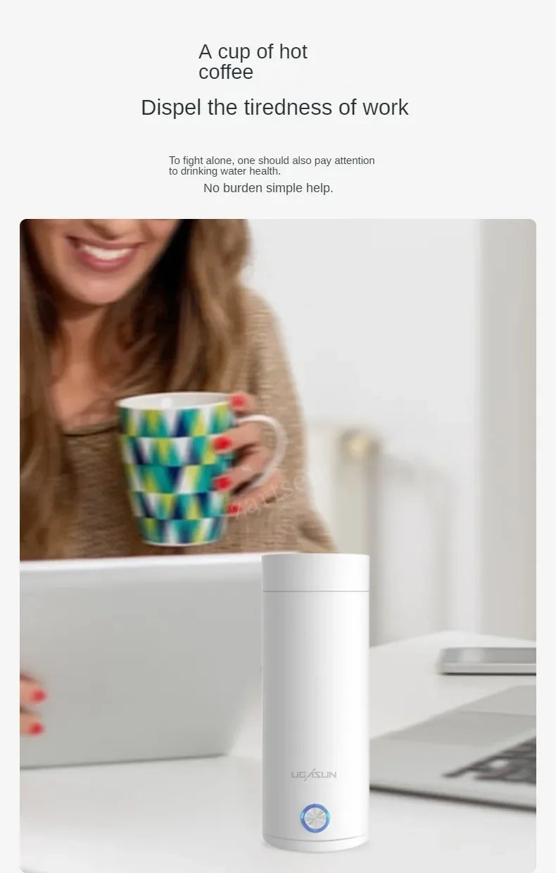 Taza calefactora eléctrica de 400 ml, pequeña taza calefactora eléctrica portátil, tetera de agua hirviendo con aislamiento para viajes