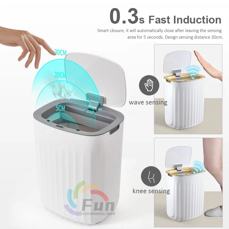 Bote de basura con sensor inteligente para baño, cocina, con tapa, resistente al agua, a prueba de olores, estrecho