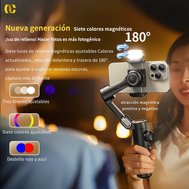 Estabilizador de cardán de mano de 3 ejes AOCHUAN para teléfonos inteligentes con luz de relleno para iPhone, Android, seguimiento facial, Tiktok, Vlog Smart XE