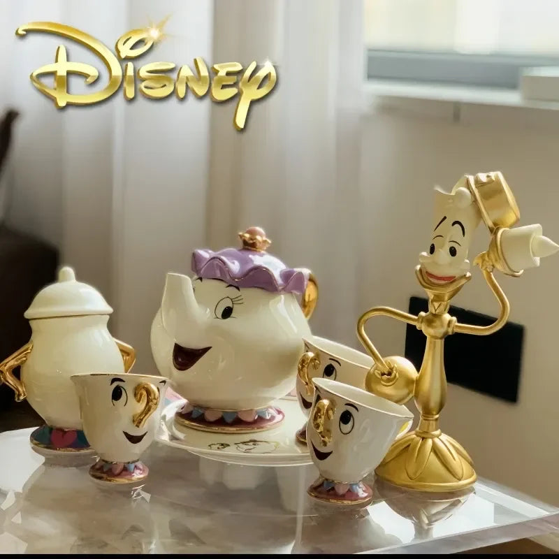 Tetera de Disney Linda caricatura de La Bella y la Bestia Cafeteras Taza Taza de la Sra. Potts Chip Taza de Té Teteras Un Juego de Té