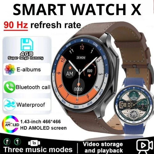 Reloj inteligente Watch X 2024, nuevo reloj inteligente resistente al agua con memoria 4G, música, vídeo, llamadas Bluetooth, auriculares TWS para Android e IOS